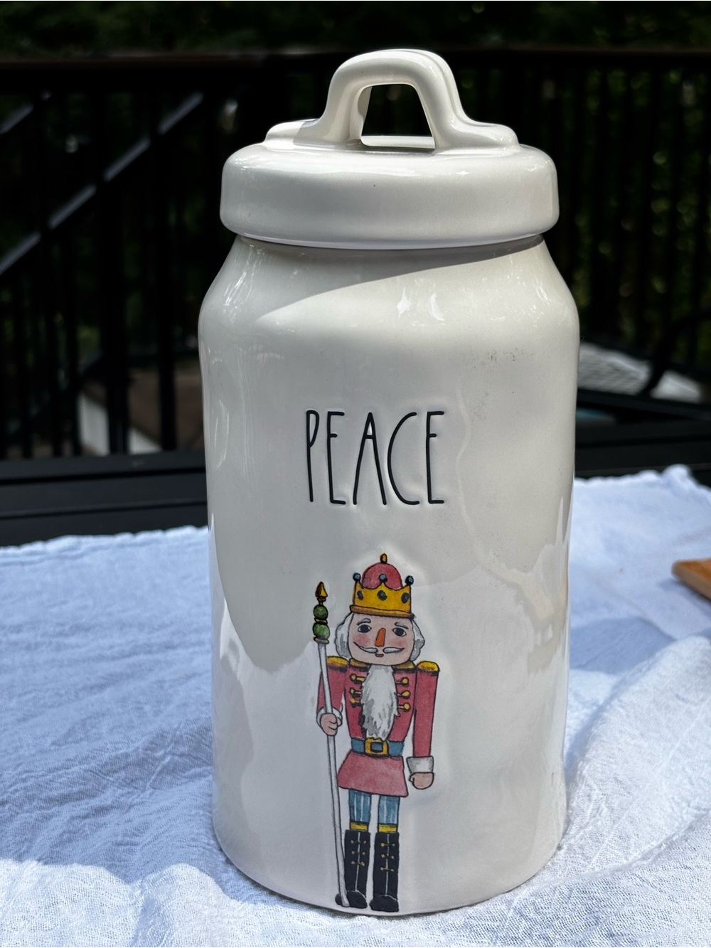 Rae Dunn Nutcracker Ceramic Canister "Peace"